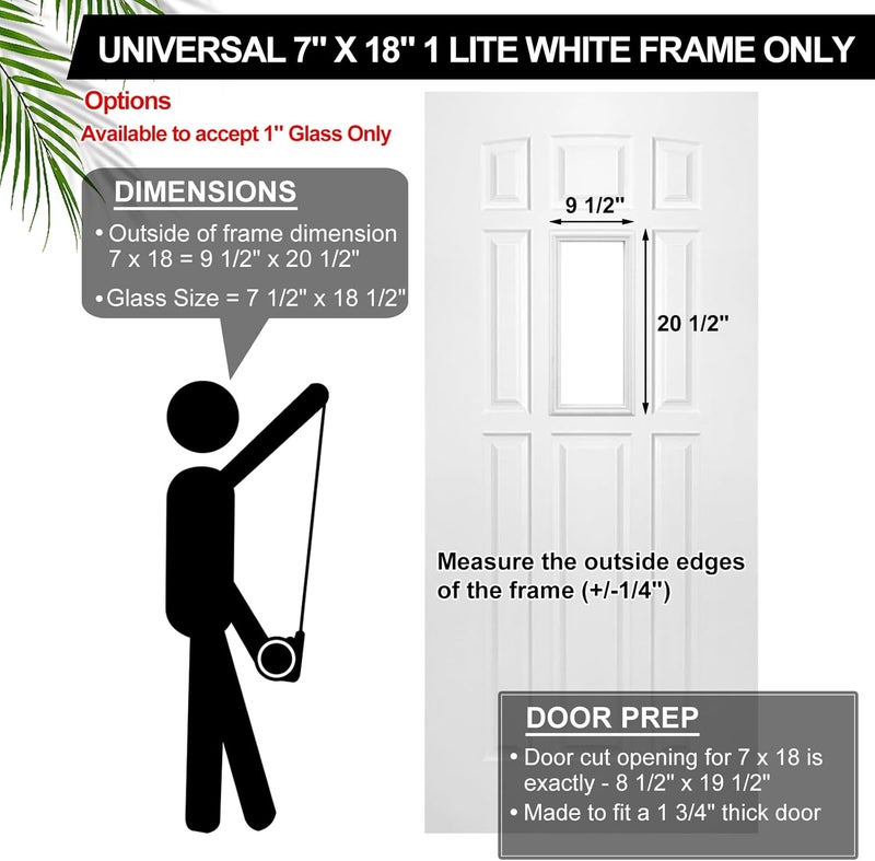 Pushglossy 7'' x 18'' Entry Door Frame Insert Only Replacement Kit (Glass Not Included)1 Lite Exterior Front Door Window Frame Grille Inserts Replacement Kit for Home Improvement - Image 2